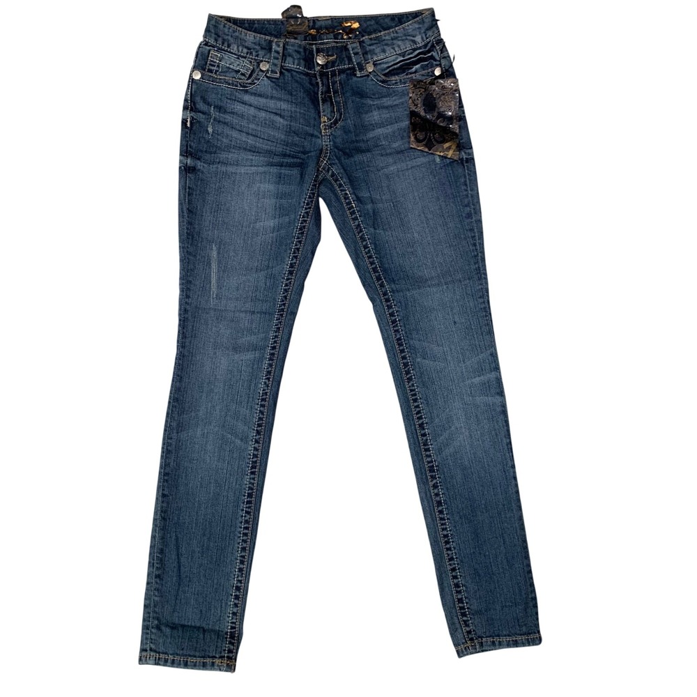 Seven 7 Premium Denim Jeans Womens Size 4 Blue‎ Distressed Embellished